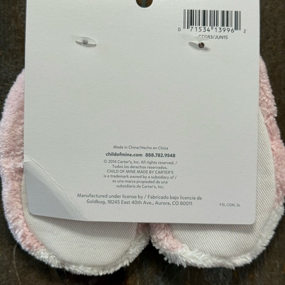 Carter's Pink and White Newborn Slippers - Picture 2 of 2